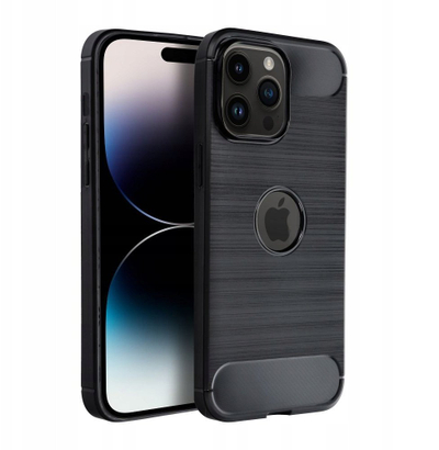 Futrollë telefoni OEM Carbon për iPhone 17 Pro Max, material gome rezistente, skaje të përforcuara, e zezë