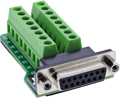 Konektor terminal InLine D-Sub 15, 2 rreshta, lidhje me vida, jeshil
