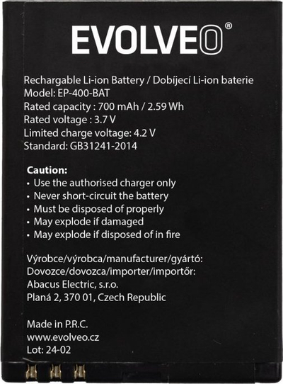 Bateri telefoni EVOLVEO EP-400, 700 mAh, Li-Ion, e zezë