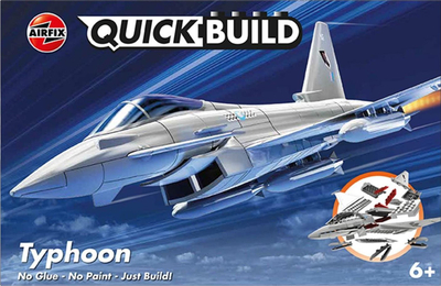 Model aeroplani Airfix Quickbuild Eurofighter Typhoon, kit plastik Snap Together, i parapikturuar, gri