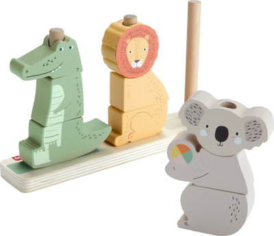 Lodër druri Fisher-Price Wooden Stack and Sort Animals, edukative, shumëngjyrëshe