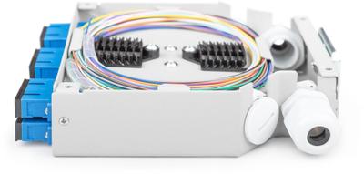 Kuti fibër optike Digitus për shinë DIN OS2, me adapter SC, me pigtail, gri