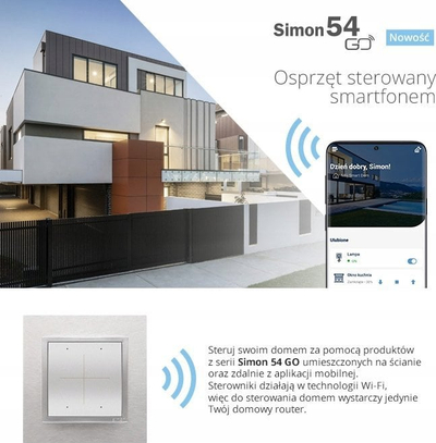 Kontrollues i zgjuar Kontakt Simon 54 GO Button, WiFi, 230V, i zi mat