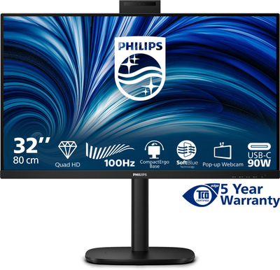 Monitor Philips 3000 Series 32B2U3601H, 31.5", 100Hz, USB C, i zi