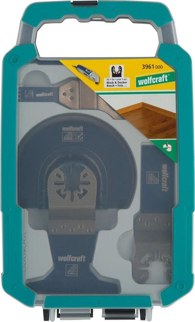Set tehe sharrash për mjete multifunksionale Wolfcraft, për laminat, shumëpërdorimës, në kuti plastike