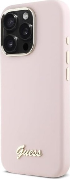 Mbrojtëse telefoni Guess Silicone Script, për iPhone 16 Pro 6.3", silikon, rozë
