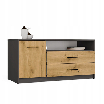 Kabinet TV SIMPLO 1D2S, 2 sirtarë, 1 derë, antracit me dekor oak artisan
