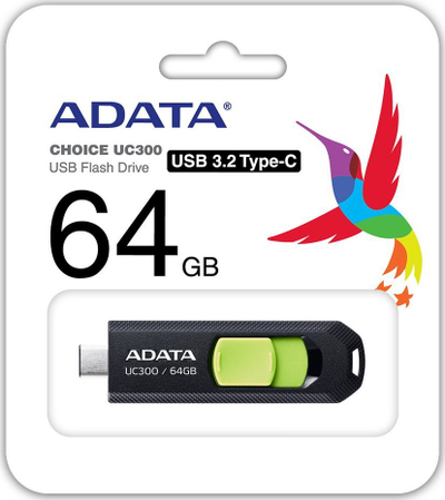 USB ADATA UC300, 64GB, USB 3.2, jeshile e zezë