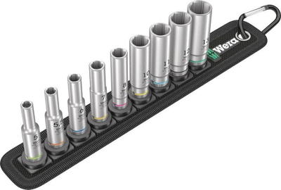 Set çelësa tubash Wera Belt A Deep 1, 1/4", 9 copa, shumëngjyrësh