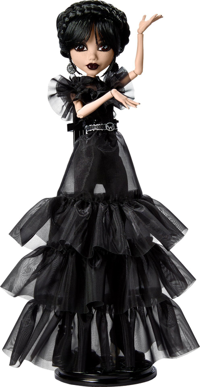 Kukull koleksionare Mattel Monster High Wednesday Rave'n Dress, me qëndrues, e zezë