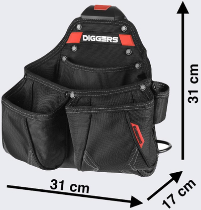 Çantë e veglave Diggers Framer Pouch, e madhe, me shumë xhepa, e zezë