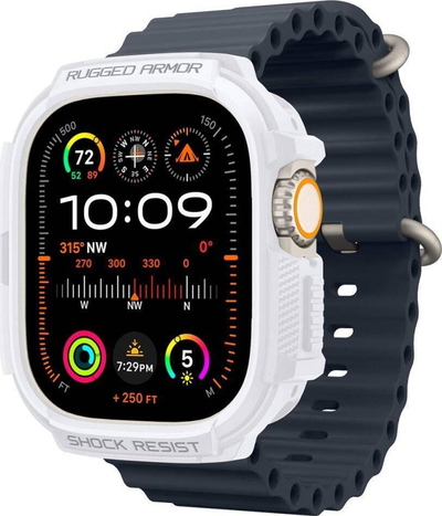 Kapak mbrojtës Spigen Rugged Armor për Apple Watch Ultra 1 2, 49mm, TPU, i bardhë