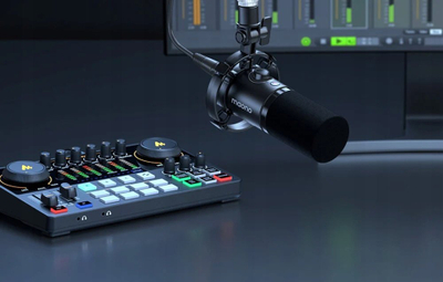 Mikrofon dinamik Maono PD200X, USB C XLR, ndriçim RGB, i zi