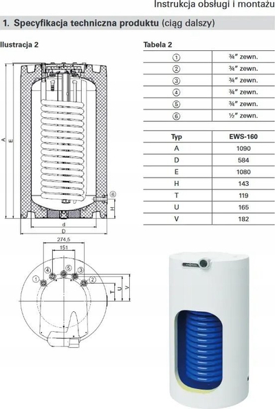 Ngrohës uji me depozitë Viessmann EWS 160, 144L, 2.2kW, i bardhë