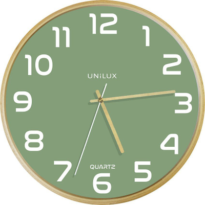 Orë muri Unilux Baltic, kuarc, 31.5cm, kornizë druri, jeshile