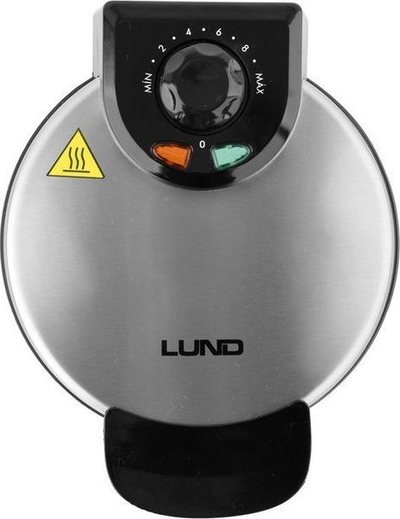 Aparat për waffle LUND Round Waffle Iron, 850W, pllaka jo ngjitëse, inox argjendt e zi