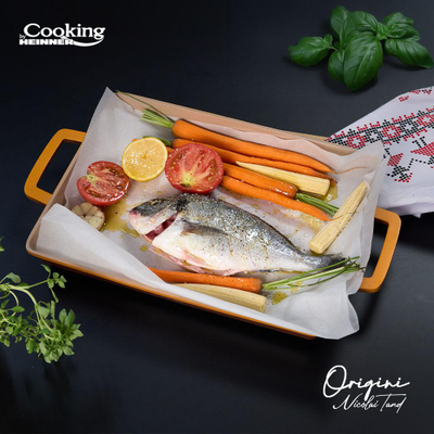 Tigan grill Cooking by Heinner ORIGINI, 36x26.4x4 cm, alumini qeramik, portokalli gri