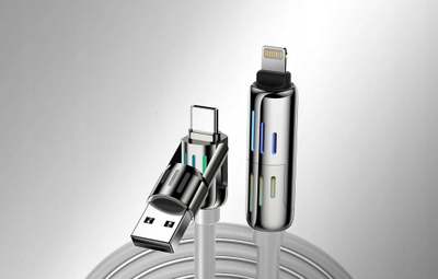 Set 2 kabllo BlitzWolf BW-HDC6, 4 në 1 USB-C USB-A në USB-C Lightning, 1.2m 240W, gri me RGB