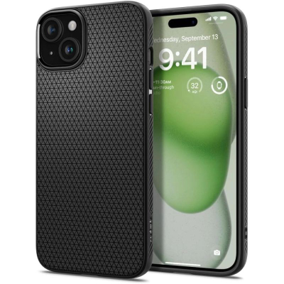 Mbrojtëse telefoni Spigen Liquid Air për iPhone 15 Plus 6.7", TPU, përfundim mat, e zezë
