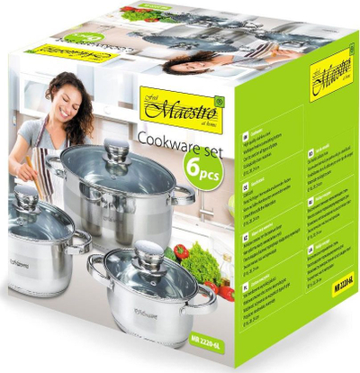 Set tenxheresh Maestro MR-2220-6L, 6 copë, inoks, argjendtë