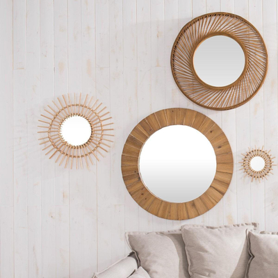 Pasqyrë dekorative Atmosphera Wooden Mirror D83, 83cm, dru, bezhë