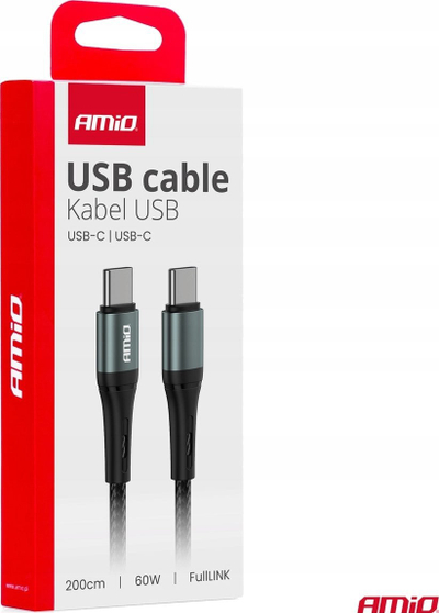 Kabllo karikimi AMiO 03915 USB C, 2m, 60W, e zezë gri