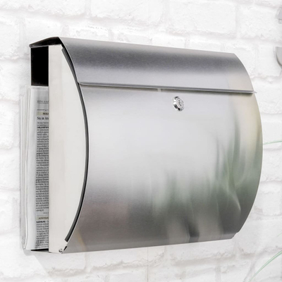 Kuti poste HI Letter Box, inox, me mbajtëse gazetash, ngjyrë argjend
