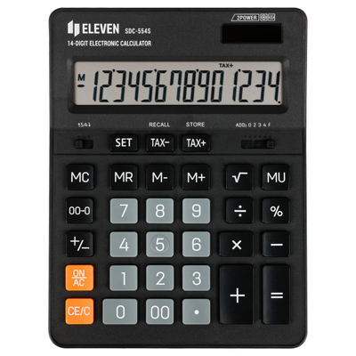 Kalkulator desktop Eleven Eleven SDC554S, 14 shifra, furnizim diellor dhe bateri, i zi