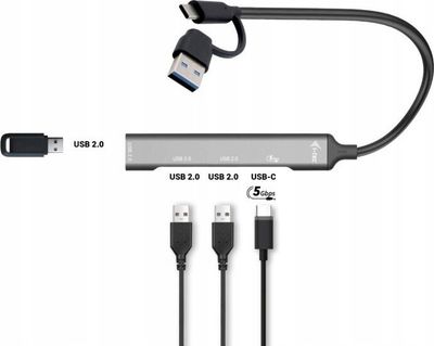 HUB USB I-tec USB-C USB-A metal, 1x USB 3.0, 3x USB 2.0, gri metalik