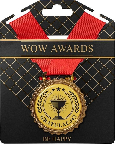 Medalje dhuratë Be Happy Gifts Congratulations, metal, ngjyrë ari me bazë të zezë