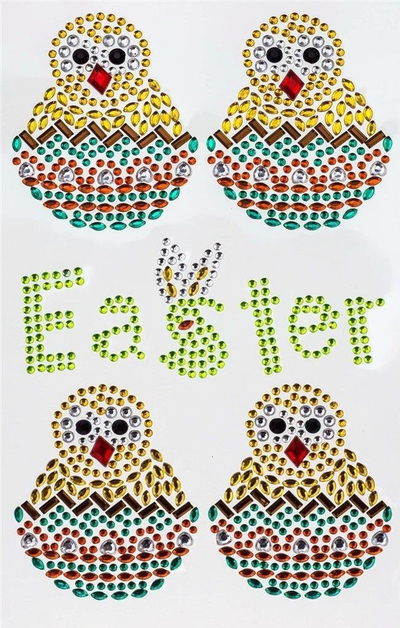 Stickers vetëngjitës me kristale Brewis Easter Chicks, set për zbukurime, ngjyra të përziera