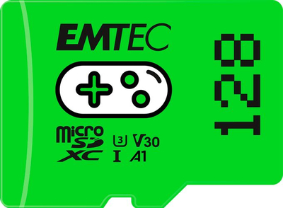 Kartë memorie microSD Emtec Gaming 128GB, UHS-I U3 V30, jeshile