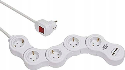 Zgjatës rryme Brennenstuhl Vario Power, 5 prizë, 1.4 m, me USB, i bardhë