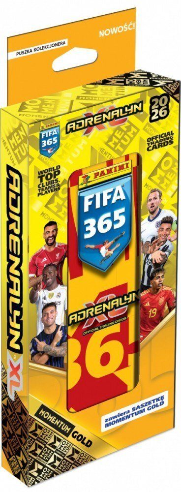 Сет за колекционирање Панини Адреналин XL FIFA 365 25/26 Pencil Tin, Momentum Gold Pack, картичка Limited Edition, повеќебојно