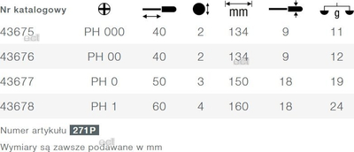 Kaçavidë precize Phillips Wiha PicoFinish 271P PH000, 40mm, ESD, e verdhë e zezë