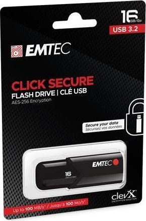 USB flash EMTEC Click Secure, 16GB, USB 3.2, e zezë