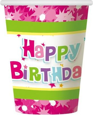 Gotë letre GoDan EKO Happy Birthday, 270ml, set me 6 copa, shumëngjyrëshe