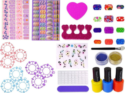 Set kozmetik për thonj LeanToys Nail Painting, llakë me ngjyra, stikera dhe glitter, shumëngjyrësh