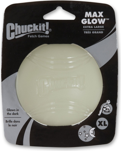 Lodër top për qen ChuckIt Max Glow XL, 3.5", që ndrit në errësirë, e bardhë