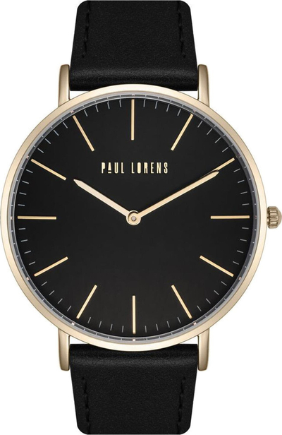 Orë për meshkuj Paul Lorens Longie Classic, kuarc, rrip lëkure natyrale, e zezë