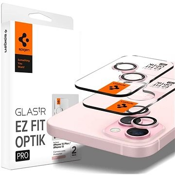 Mbrojtëse kamere Spigen Glass tR EZ Fit Optik Pro, set 2 copë, për iPhone 15 15 Plus 14 14 Plus, rozë
