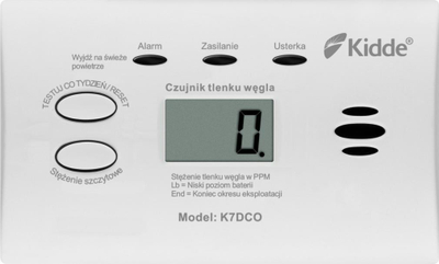 Detektor monoksidi karboni Kidde K7DCO, me ekran, i bardhë