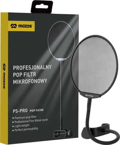 Filter pop për mikrofon Mozos PS-PRO, metalik, krah fleksibël, i zi