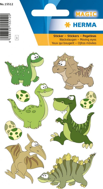 Ngjitëse Herma Sticker Magic Dino Kids, plastike, me sy lëvizës, shumëngjyrëshe