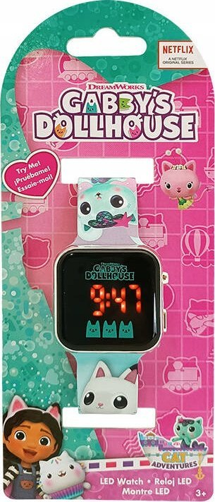 Orë digjitale LED për kalamaj Gabby's Dollhouse, ekran 3.3 cm, rrip plastik, shumëngjyrëshe