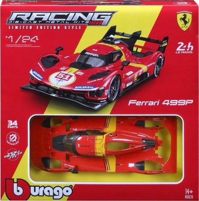 Model makine Ferrari 499P LMH 24 orë Le Mans Bburago, set me 43 pjesë, shkalla 1:24