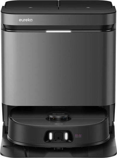 Сет 2 роботски правосмукалки Еурека J15 Pro Ultra, станица за самопразнење, функција за бришење, црна