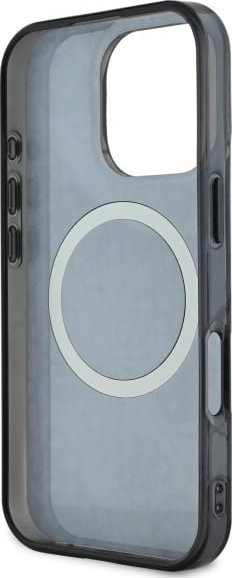 Husë Guess IML Peony 4G MagSafe për iPhone 16 Pro 6.3", plastike, e zezë