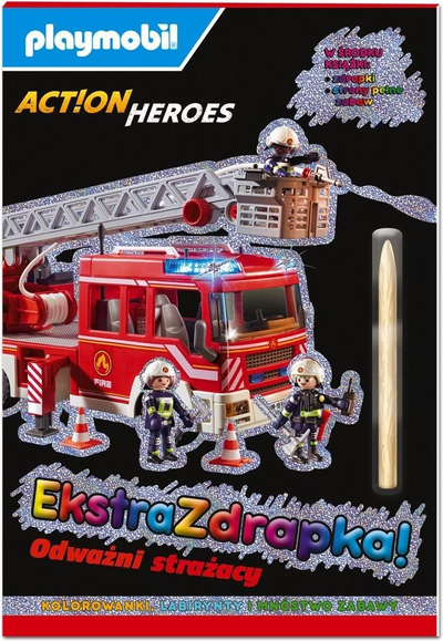 Книга со активности Playmobil Акциони Херои Екстра Грвиска Храбри Пожарникари, мека поврска, на полски јазик, многубоен