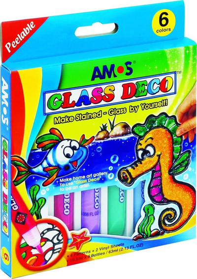 Ngjyra për xham Amos Glass Deco, set 6 ngjyra